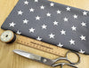 Cotton Fabric - Dark Grey & White Star Print - Craft Fabric Material