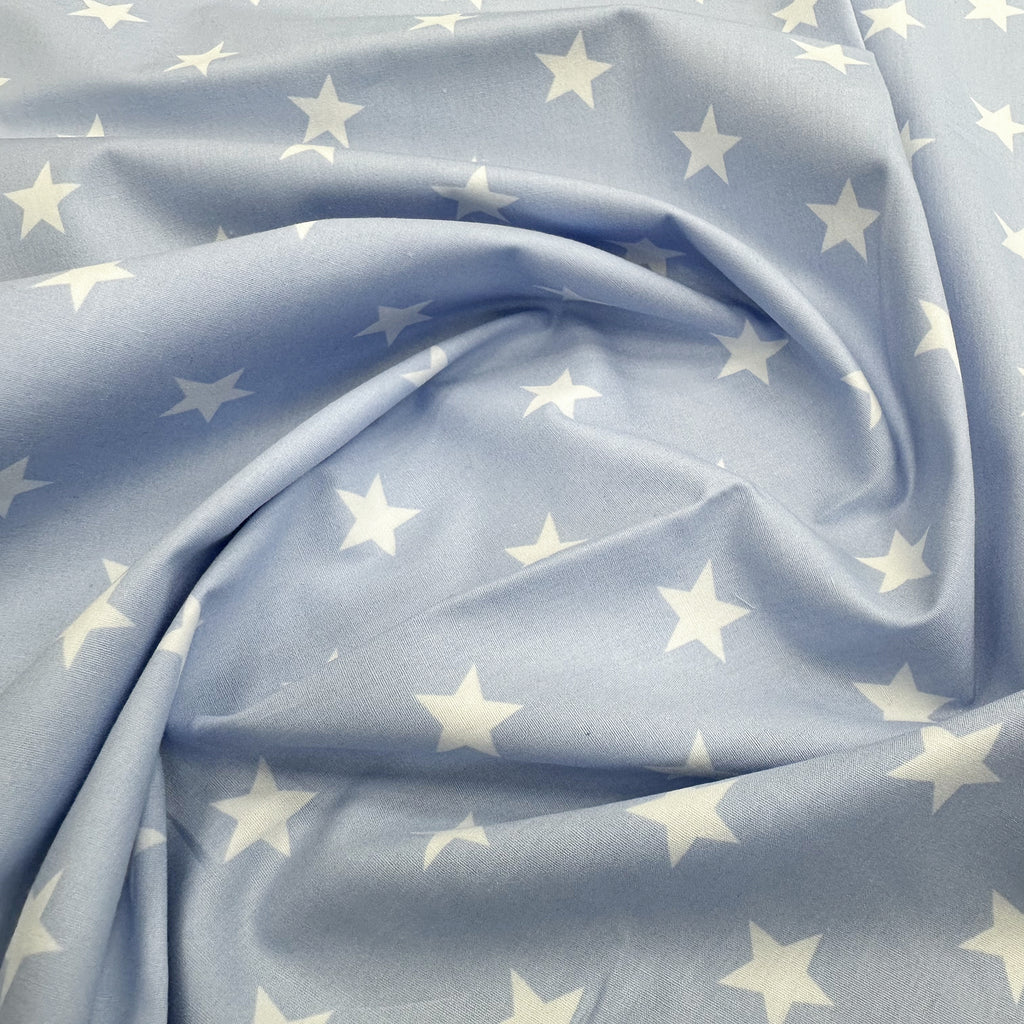 Cotton Fabric - Baby Blue & White Star Print - Craft Fabric Material