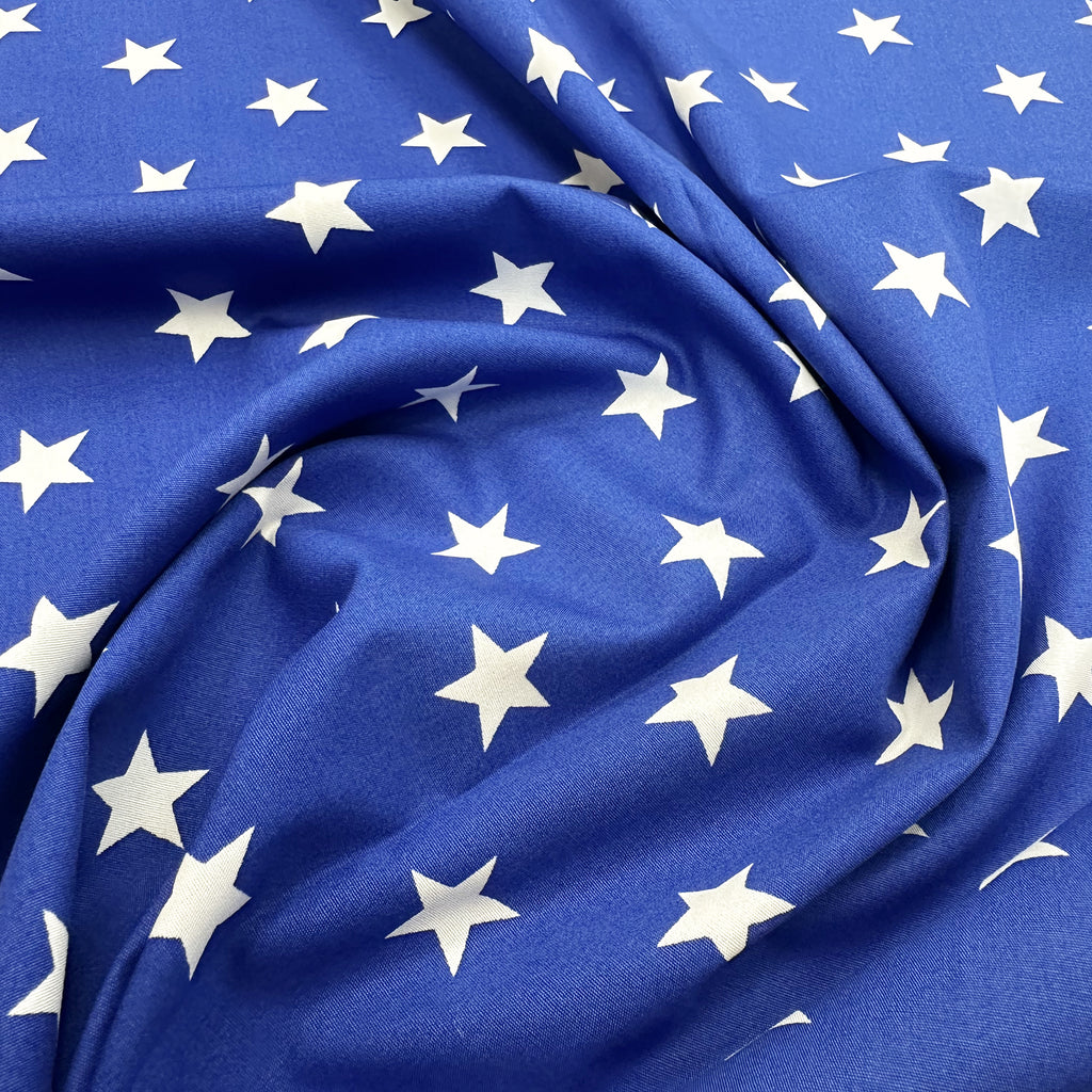 Cotton Fabric - Royal Blue & White Star Print - Cotton Craft Fabric Material