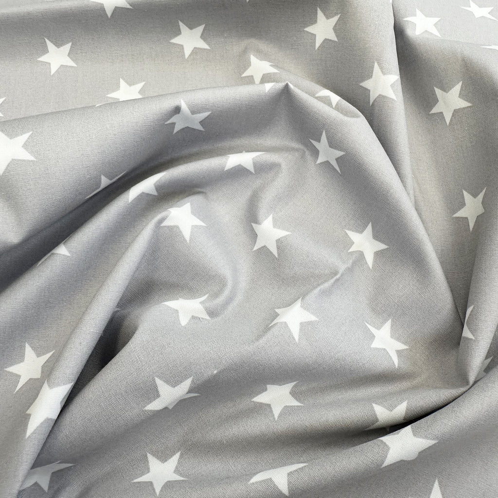 Cotton Fabric - Silver Grey & White Star Print - Craft Fabric Material
