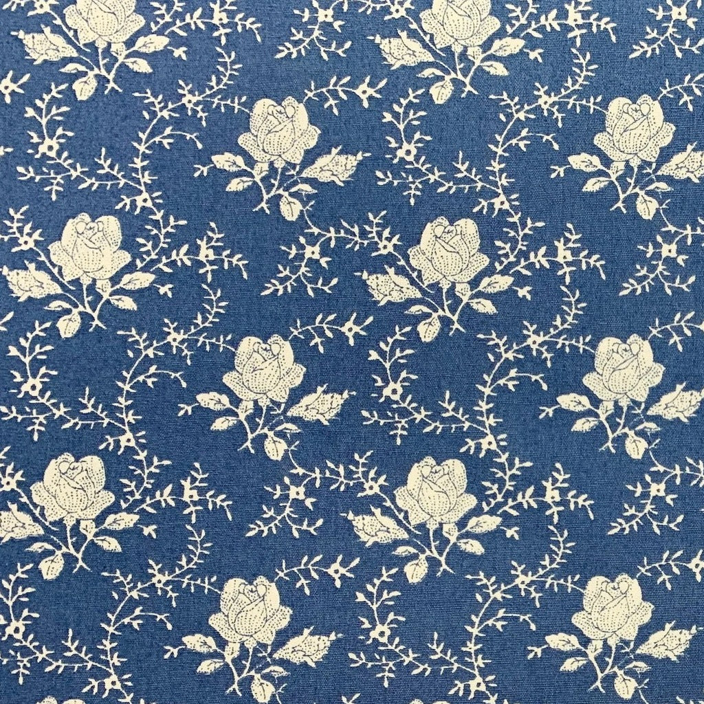 100% Cotton Poplin - Ivory Rose on Copen Blue (CP0120COPEN)