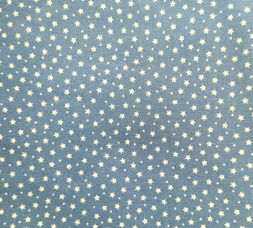 100% Cotton Poplin - White Stars & Spots on Pale Blue