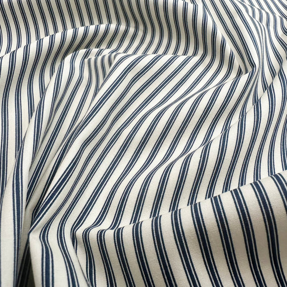 Cotton Fabric - Navy Blue & Ivory Ticking Stripe - Craft Fabric Material Metre