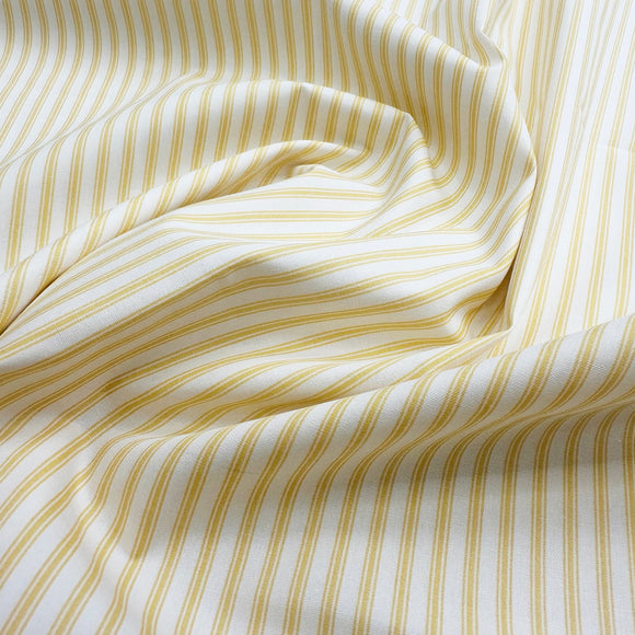 Cotton Fabric - Yellow & Ivory Ticking Stripe - Craft Fabric Material Metre