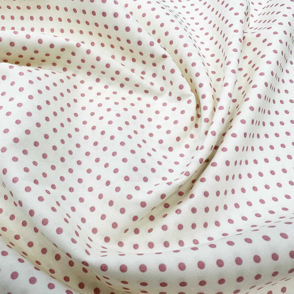 Cotton Poplin Fabric - Baby Pink Polka Dot Spots on Ivory - Craft Fabric Material