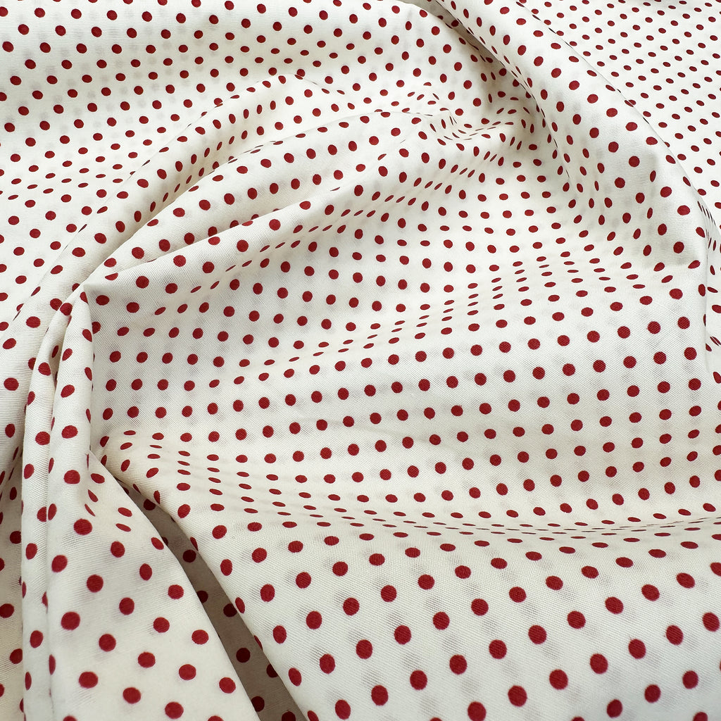 Cotton Poplin Fabric - Red Polka Dot Spots on Ivory - Craft Fabric Material