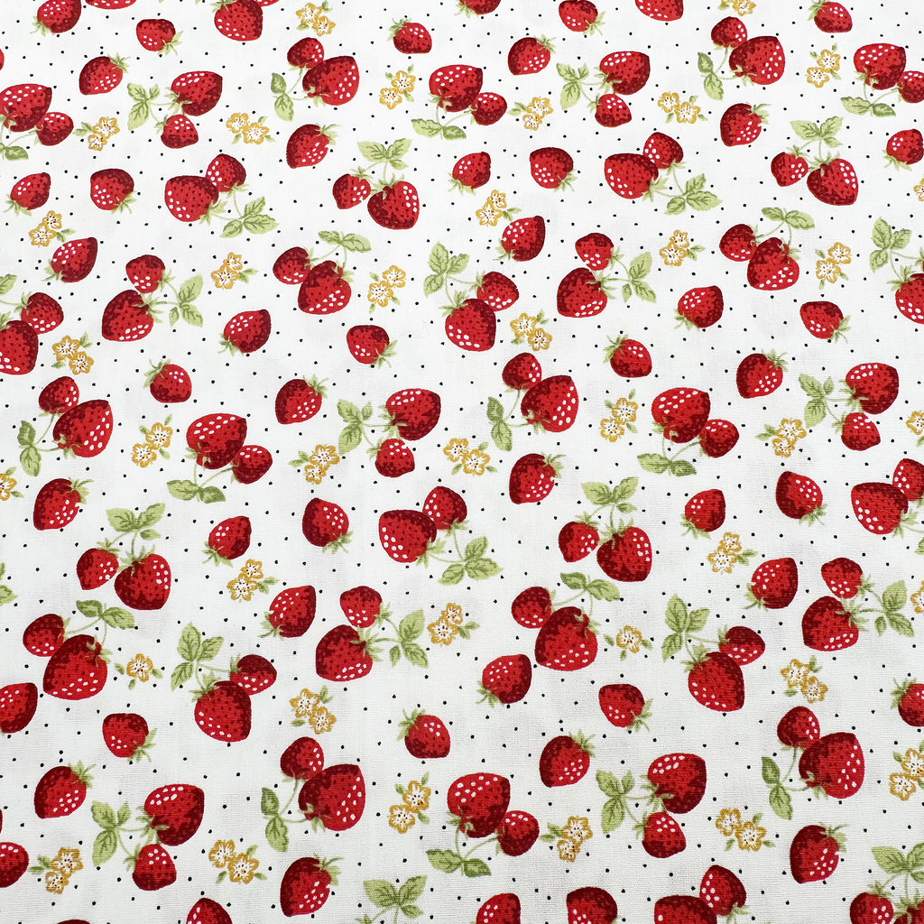 Cotton Fabric - Strawberry Blossom on Ivory