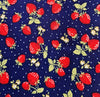 Cotton Fabric - Strawberry Blossom Print on Navy Blue