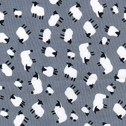 Cotton Poplin Prints - White Sheep Print on Silver Grey