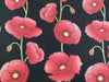 Cotton Poplin  Fabric - Red Poppy Floral on Black