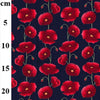 Cotton Poplin  Fabric - Red Poppy Floral on Navy