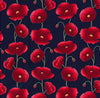 Cotton Poplin  Fabric - Red Poppy Floral on Navy