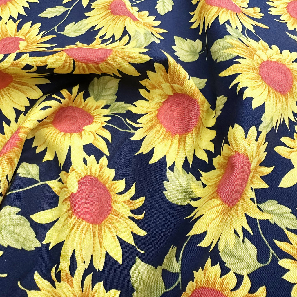 Cotton Fabric - Sunflowers on Navy Blue - Craft Fabric Material