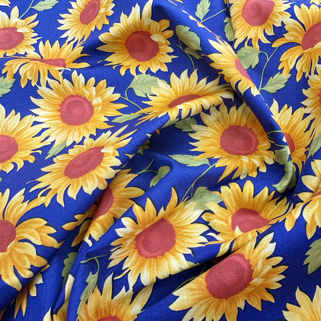 Cotton Fabric - Sunflowers on Royal Blue - Craft Fabric Material