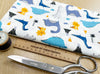 Dinosaur Fabric - Blue Dinosaurs on Ivory - Cotton Craft Fabric Material
