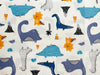 Dinosaur Fabric - Blue Dinosaurs on Ivory - Cotton Craft Fabric Material