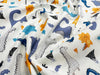 Dinosaur Fabric - Blue Dinosaurs on Ivory - Cotton Craft Fabric Material