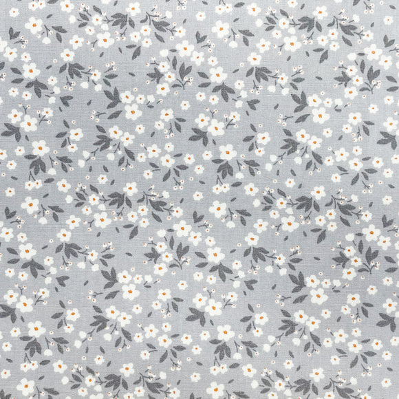 Cotton Fabric - Grey & White Daisy Floral - Craft Fabric Material Metre