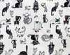 Cotton Fabric - Cute Crazy Cats Print on Ivory