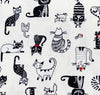 Cotton Fabric - Cute Crazy Cats Print on Ivory