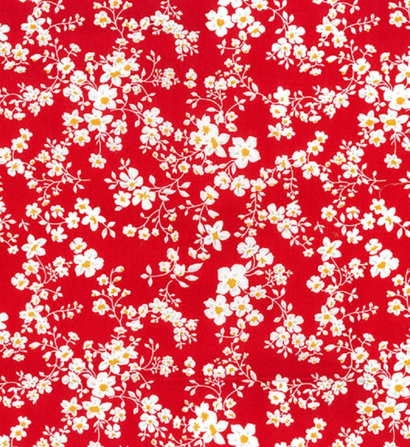 100% Cotton Poplin - Red & White Ditsy Floral Print (CP0900RED)