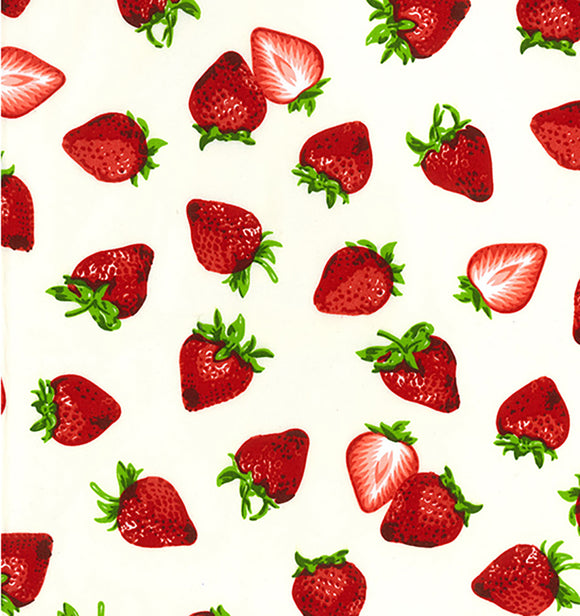 100% Cotton Poplin - Strawberries on Cream Print