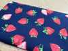 100% Cotton Poplin - Strawberries on Navy Blue