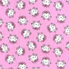 Cotton Fabric - Cute Happy Cat Faces and Hearts on Pink