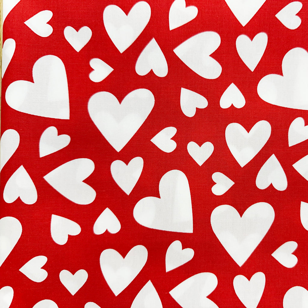 Cotton Poplin Fabric - Red & White Love Hearts Valentines Day - Craft Fabric Material