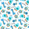 Cotton Fabric - Childrens Cute Blue Safari Animals Nursery Craft Fabric Material