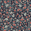 Cotton Fabric - Red & Blue Flowers on Navy Blue - Floral Craft Fabric Material