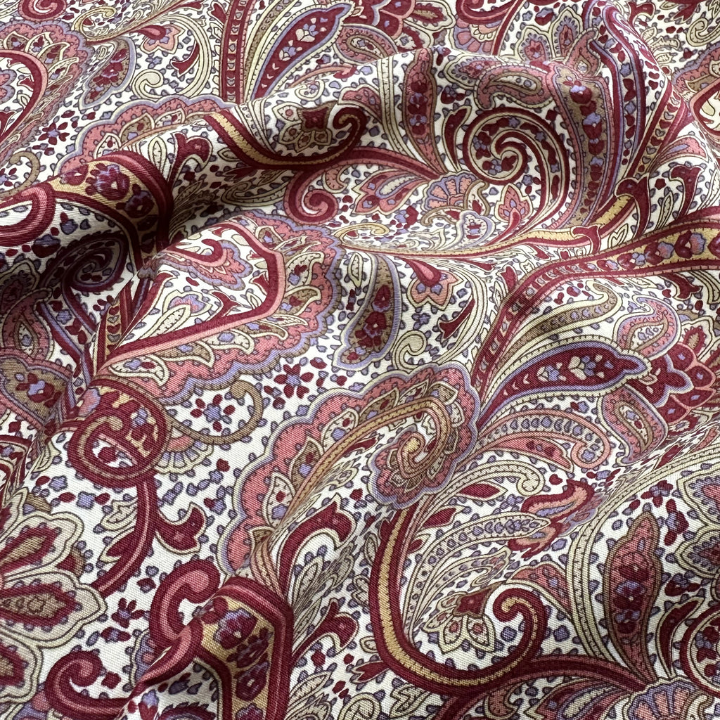 Cotton Fabric - Burgundy Red & Ivory Paisley Print