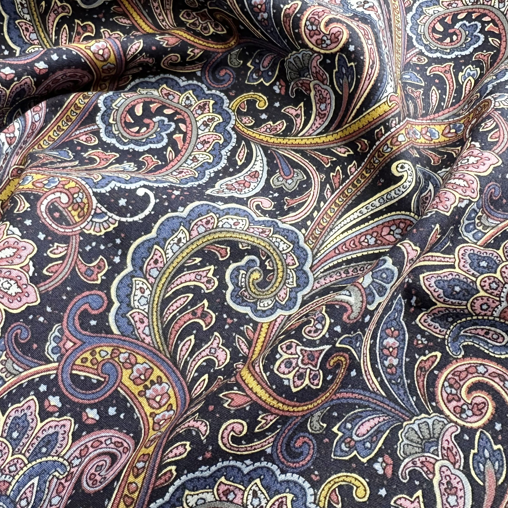 Cotton Fabric - Navy Blue & Pink Paisley Print