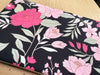 Cotton Fabric - Pretty Pink Floral on Black - Craft Dress Fabric Material
