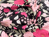 Cotton Fabric - Pretty Pink Floral on Black - Craft Dress Fabric Material