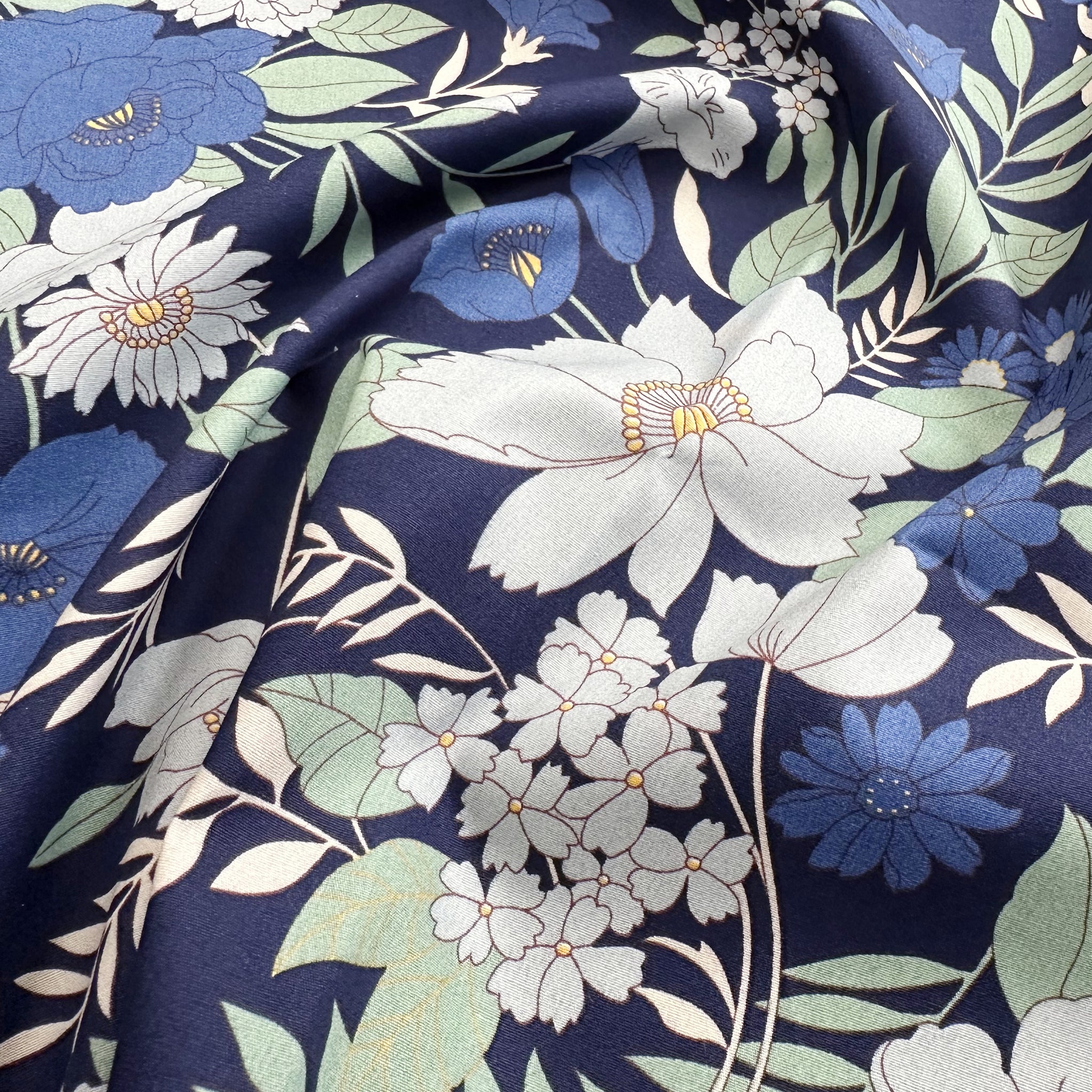 Cotton Fabric - Pretty Blue Floral on Navy Blue - Craft Dress Fabric M House of Haberdashery Cotton Fabric - Pretty Blue Floral on Navy Blue - Craft Dress Fabric M House of Haberdashery