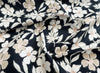 Cotton Fabric - Black & Natural Beige Floral Print - Craft Dress Fabric Material