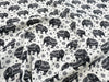 Cotton Poplin Fabric - Black Mandala Elephant Print on Ivory - Craft Fabric Material