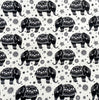 Cotton Poplin Fabric - Black Mandala Elephant Print on Ivory - Craft Fabric Material