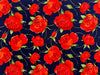 Cotton Fabric - Red Roses Flowers on Navy Blue - Craft Fabric Material Metre