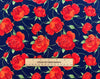 Cotton Fabric - Red Roses Flowers on Navy Blue - Craft Fabric Material Metre