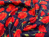 Cotton Fabric - Red Roses Flowers on Navy Blue - Craft Fabric Material Metre