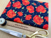 Cotton Fabric - Red Roses Flowers on Navy Blue - Craft Fabric Material Metre