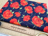 Cotton Fabric - Red Roses Flowers on Navy Blue - Craft Fabric Material Metre