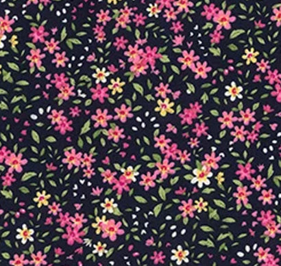Floral Fabric ~ Ditsy Floral Print ~Pink Yellow Navy ~ 100% Cotton Poplin Fabric