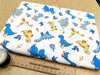 Cotton Fabric - Cute Blue Dinosaurs on Ivory - Quilting Craft Fabric Material