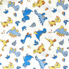 Cotton Fabric - Cute Blue Dinosaurs on Ivory - Quilting Craft Fabric Material