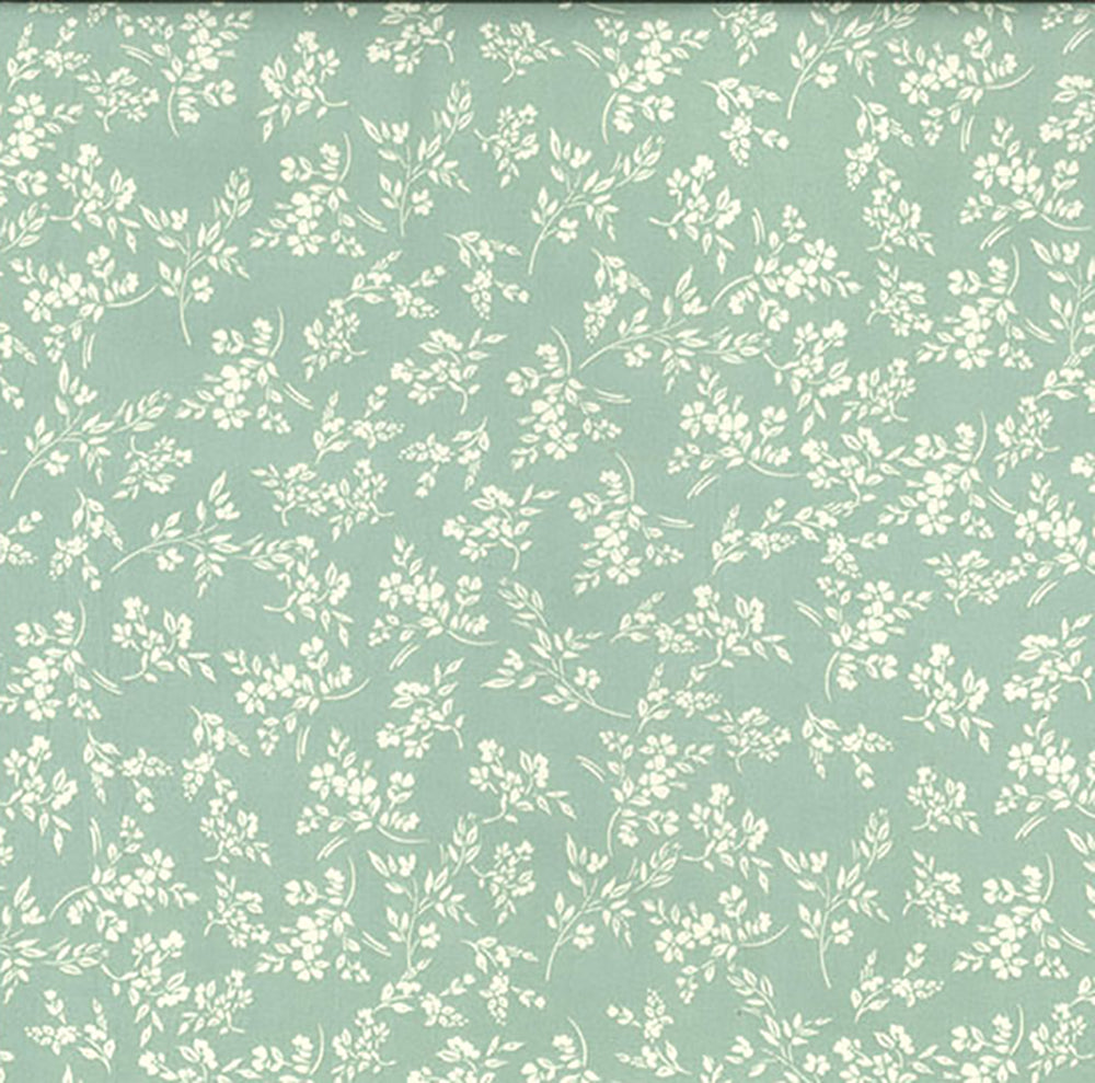 Cotton Fabric - Sage Green & White Floral - Quilting Craft Fabric Material