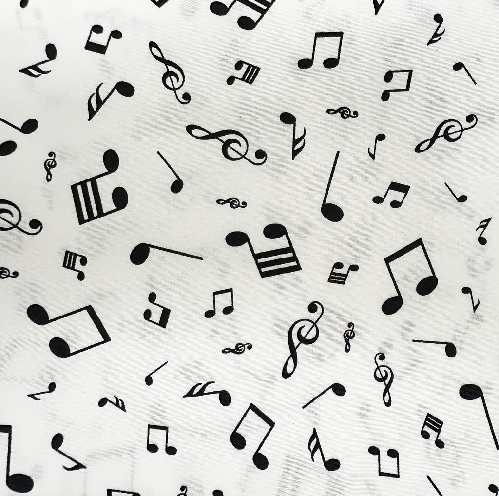 Cotton Fabric - Black Music Notes on Ivory - Quilting Craft Fabric Material
