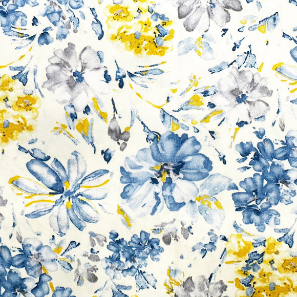 Cotton Fabric - Bright Blue & Yellow Floral - Quilting Craft Fabric Material